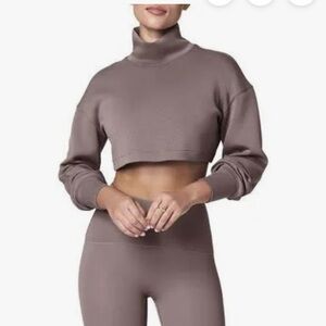 NWT Spanx Air Essentials Bolero Crop Sweatshirt Mock Neck Smoke Taupe Sz Small